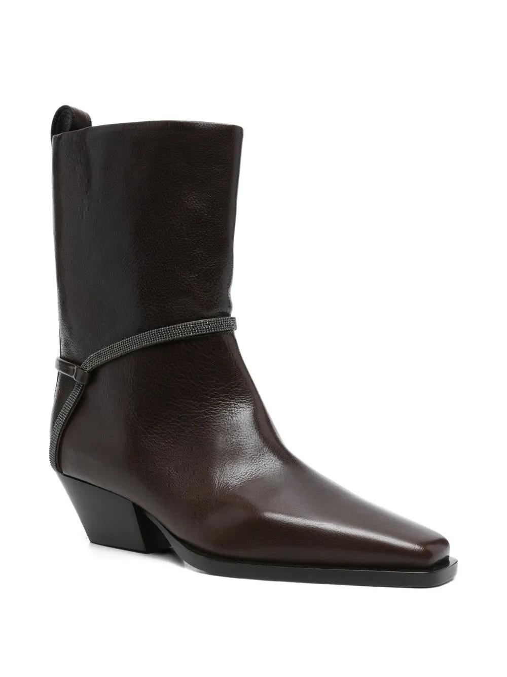 BRUNELLO CUCINELLI Leather Western Boots - Ankle Height