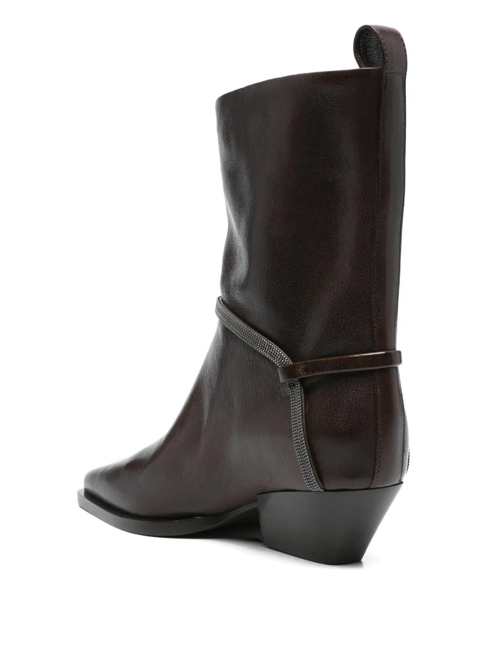 BRUNELLO CUCINELLI Leather Western Boots - Ankle Height