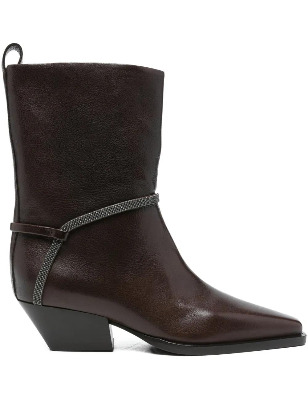 BRUNELLO CUCINELLI Leather Western Boots - Ankle Height