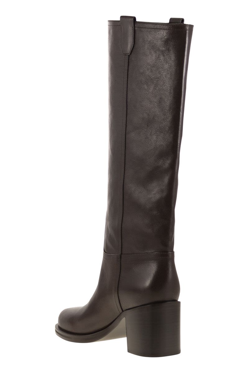 BRUNELLO CUCINELLI Classic Leather Boot with Precious Detailing - 7.5 cm Heel