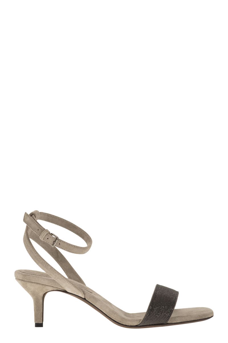 BRUNELLO CUCINELLI Suede Sandals with Precious Insert - 6 cm Heel