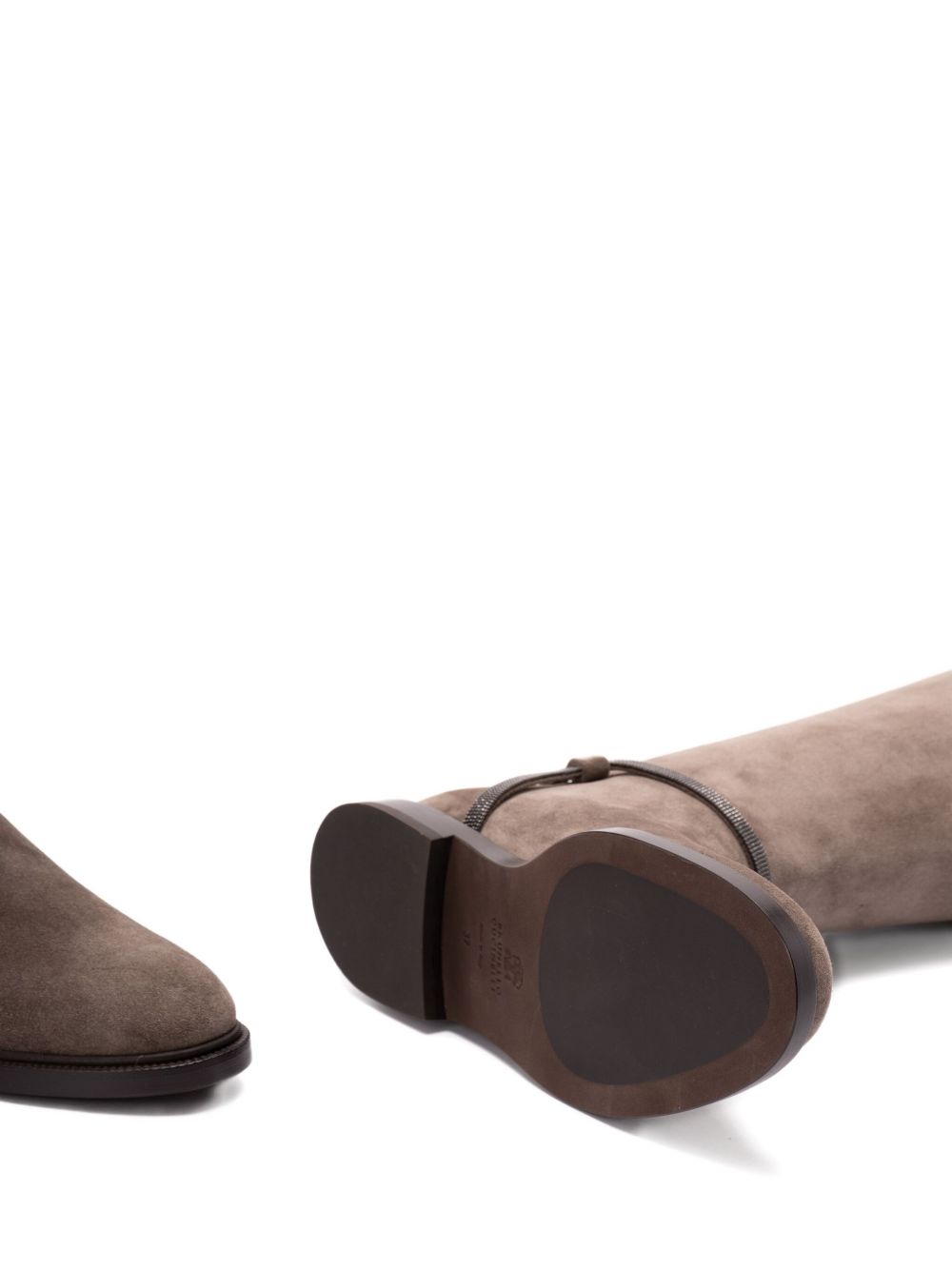 BRUNELLO CUCINELLI Suede Leather Boots with Side Zip and Chain Detail