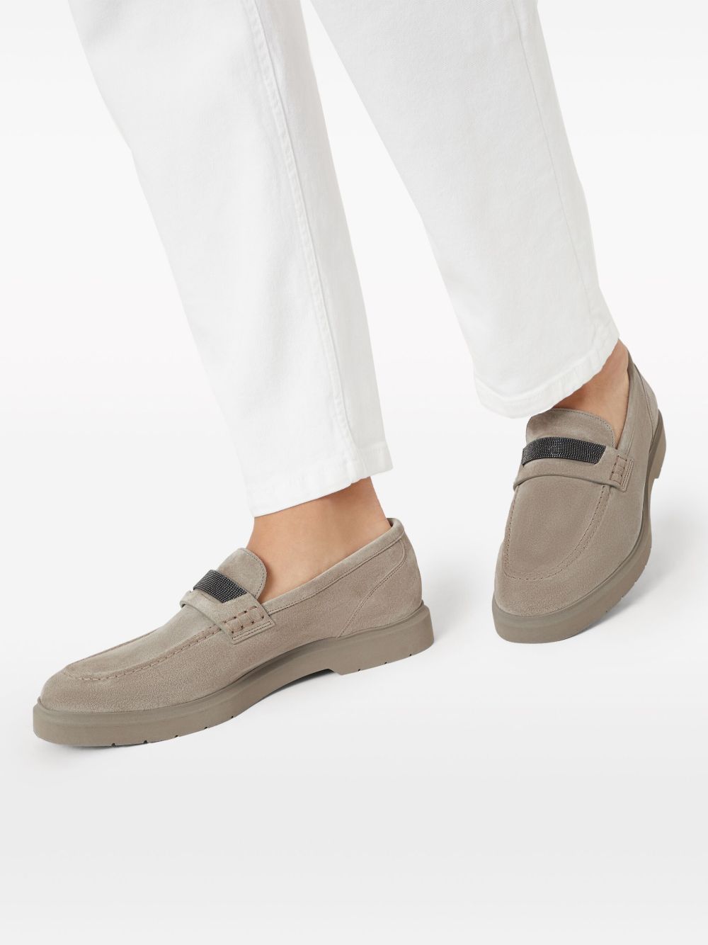 BRUNELLO CUCINELLI Suede Crystal-Empowered Loafers