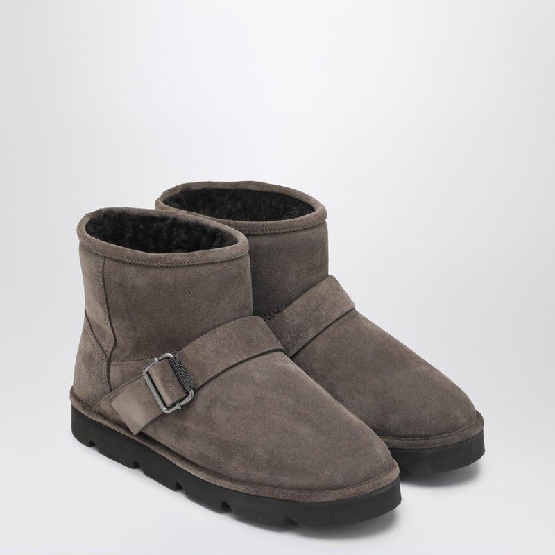 BRUNELLO CUCINELLI Ankle Boot with Shearling Lining & Buckle Detail