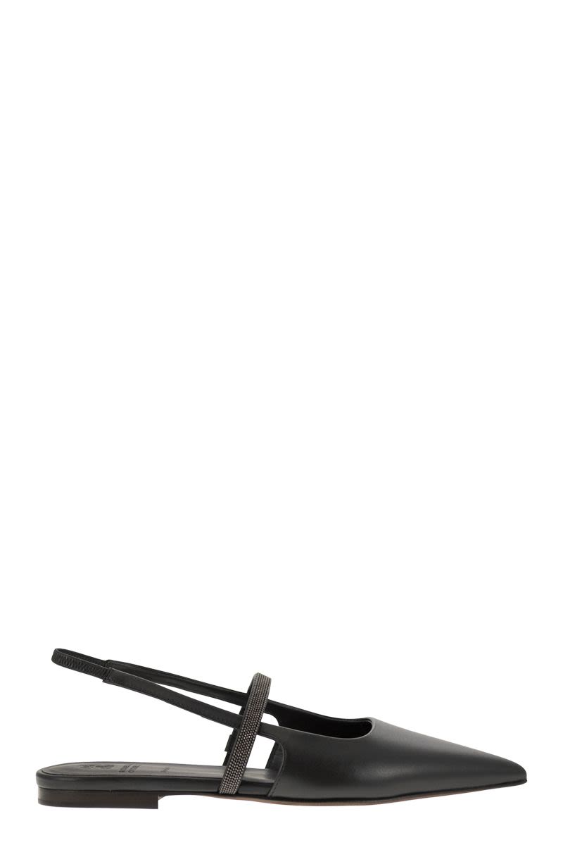 BRUNELLO CUCINELLI Leather Slingback Pumps with Signature Chain Detail