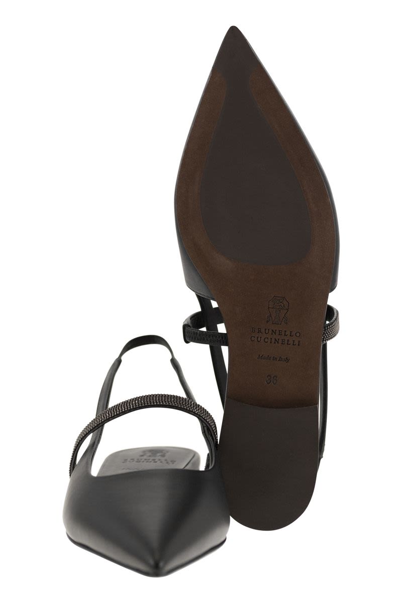 BRUNELLO CUCINELLI Leather Slingback Pumps with Signature Chain Detail