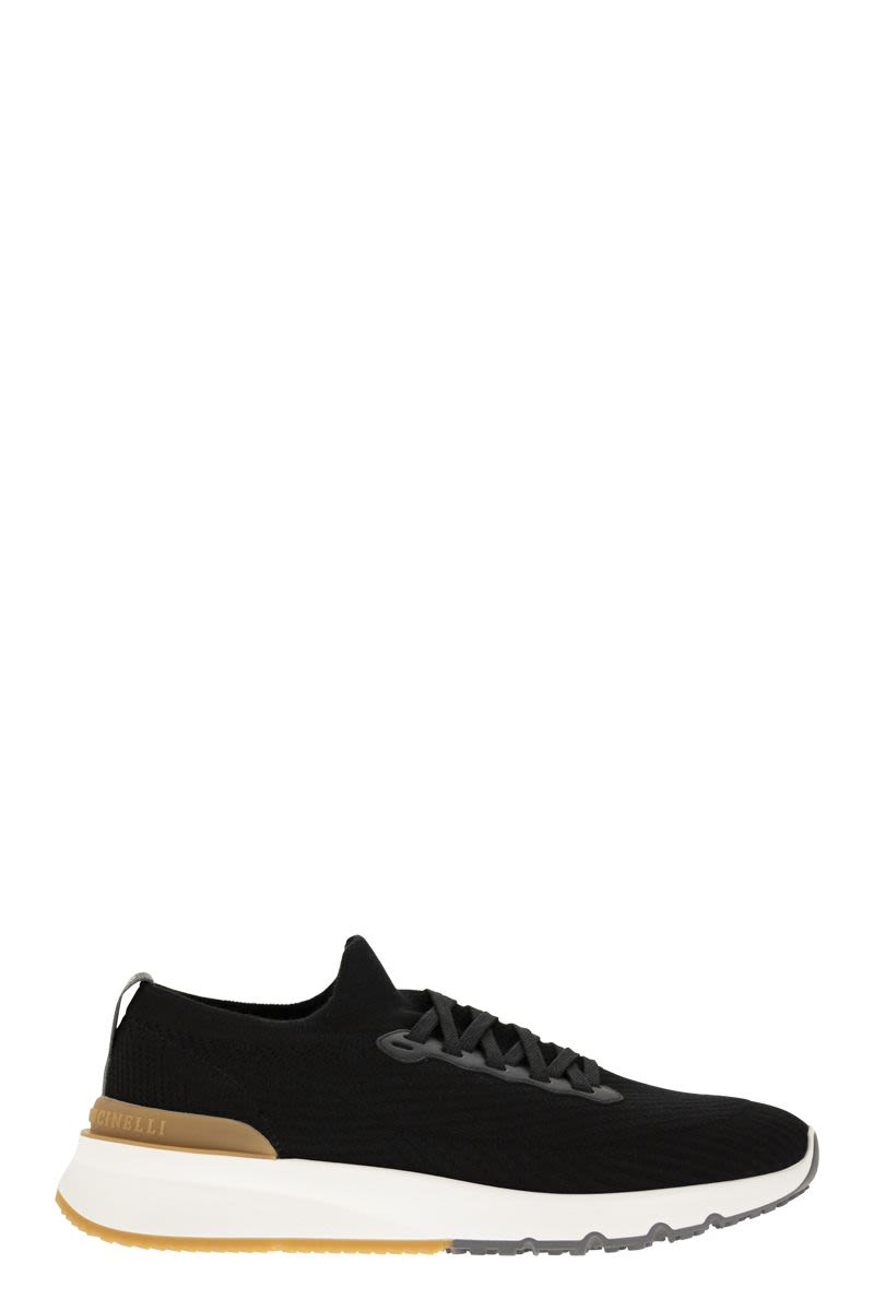 BRUNELLO CUCINELLI Cotton Knit and Semi-Polished Calfskin Runner Sneaker