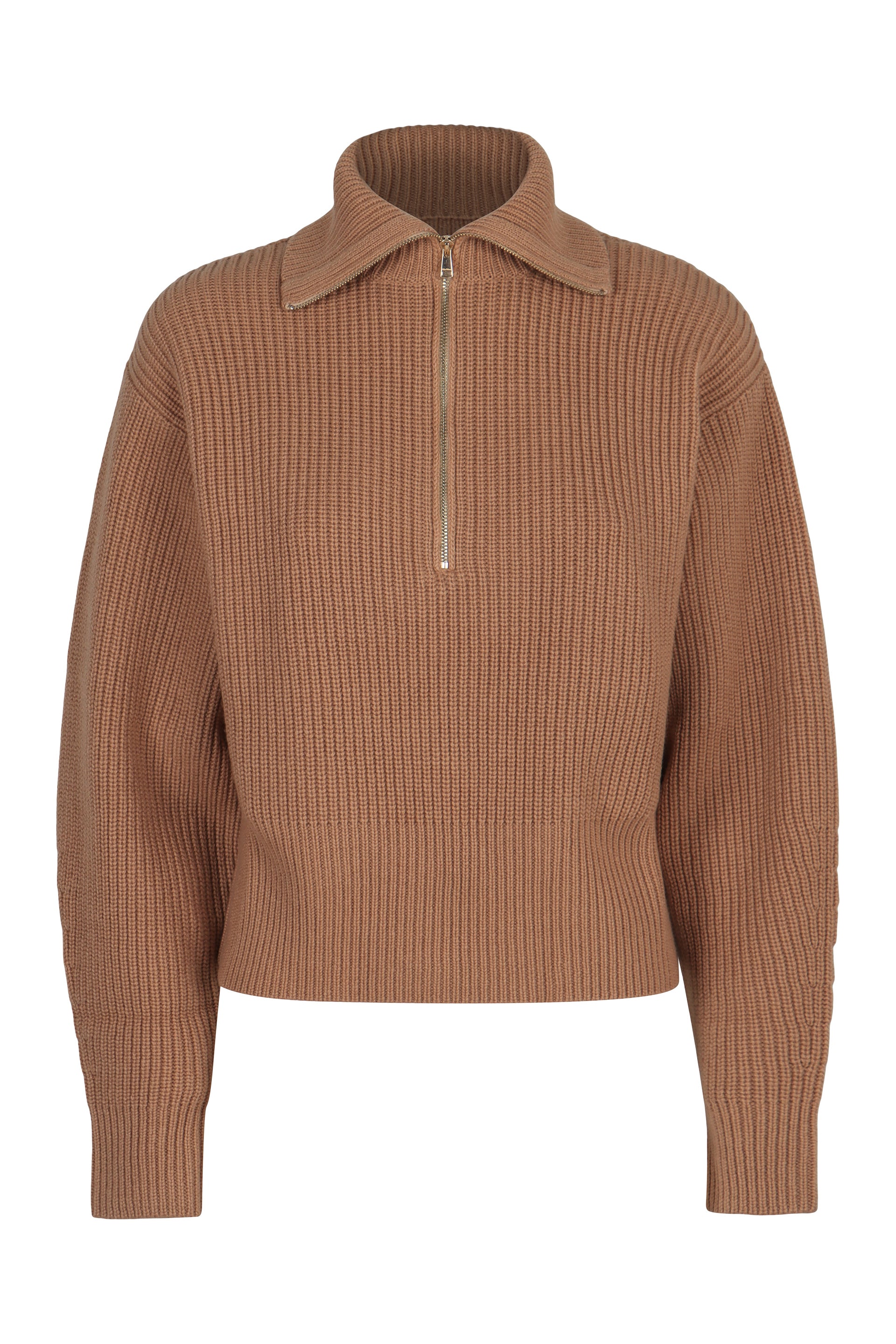 MAX MARA Ribbed Knit Wool and Cashmere Zip Collar Sweater for Women