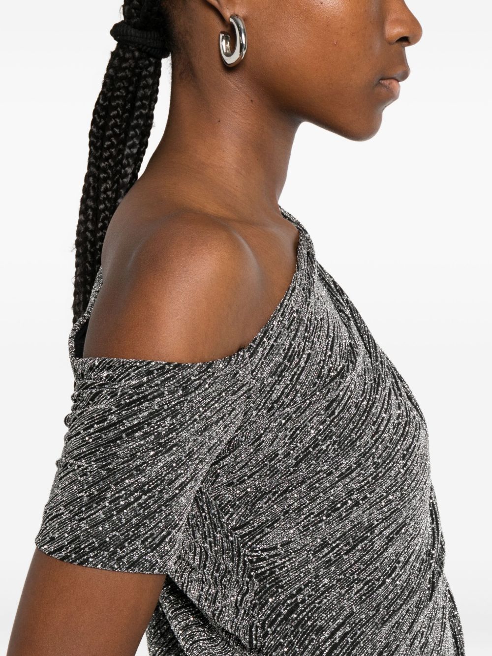 IRO One Shoulder Metallic Ruched Dress