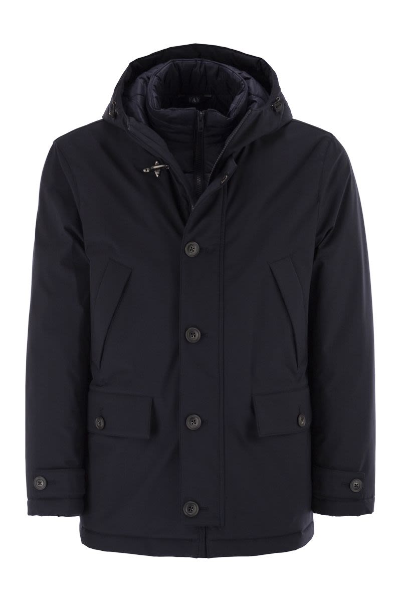 FAY Men's Mini Double-Breasted Parka Jacket with Hood