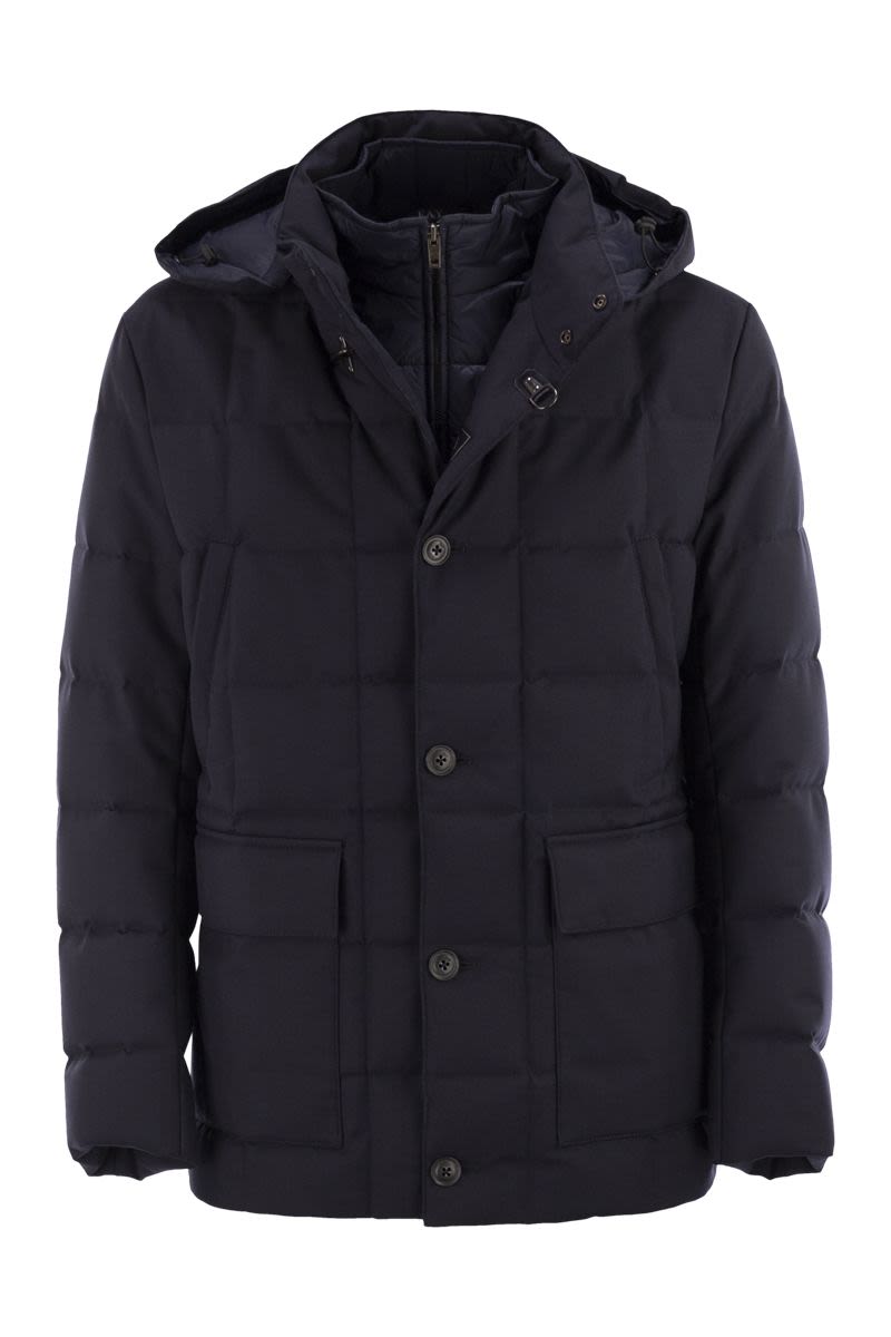 FAY Down-Filled Quilted Peacoat with Removable Hood