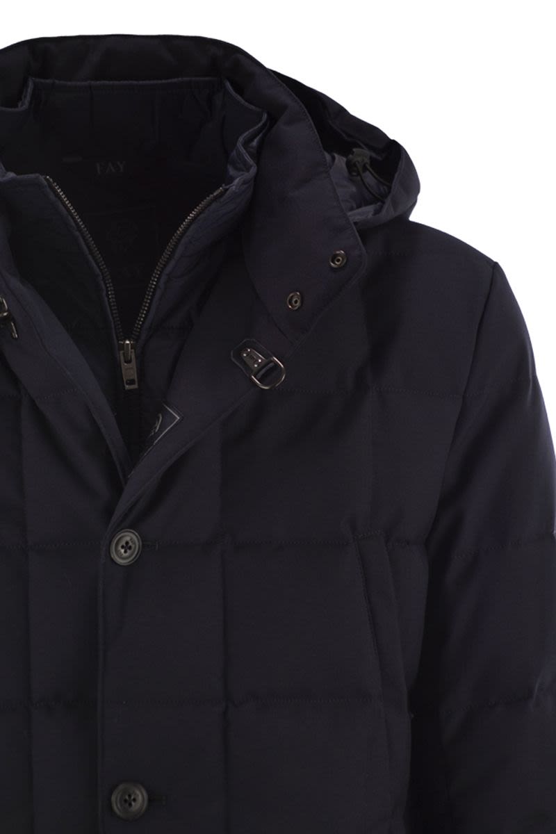 FAY Down-Filled Quilted Peacoat with Removable Hood