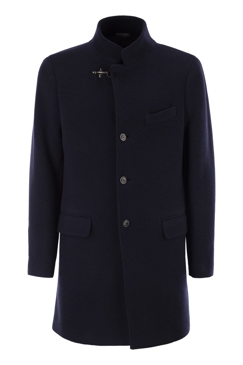 FAY Wool Blend Herringbone Jacket with Stand-Up Collar