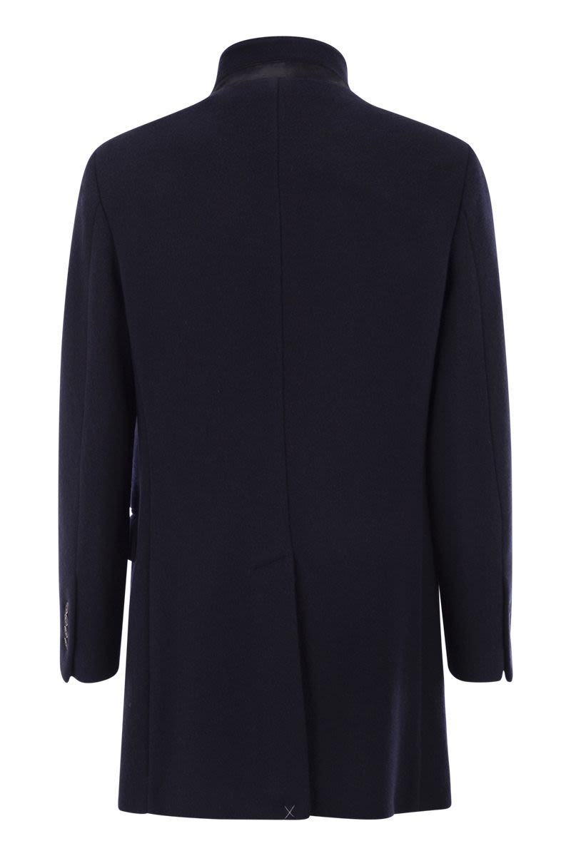 FAY Wool Blend Herringbone Jacket with Stand-Up Collar