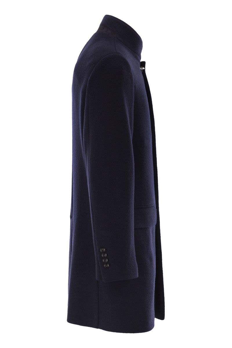 FAY Wool Blend Herringbone Jacket with Stand-Up Collar