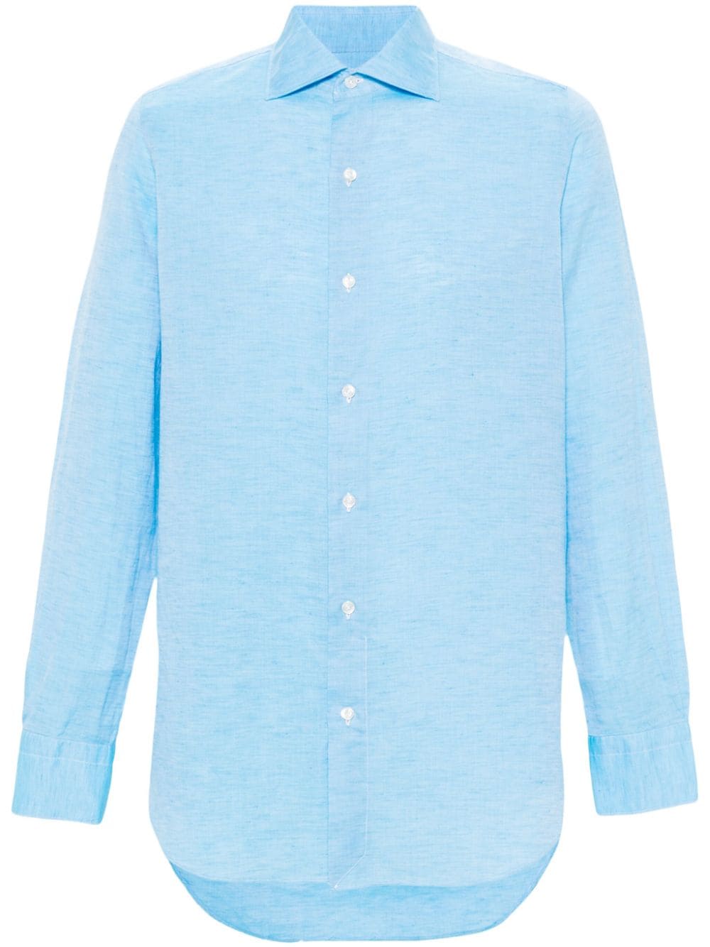 FINAMORE Cotton and Linen Blend Spread Collar Shirt