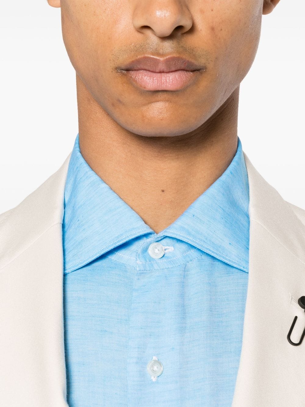 FINAMORE Cotton and Linen Blend Spread Collar Shirt