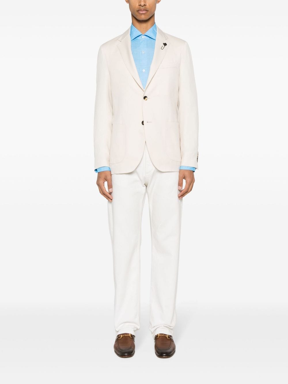 FINAMORE Cotton and Linen Blend Spread Collar Shirt