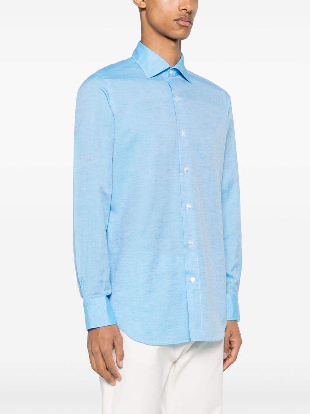 FINAMORE Cotton and Linen Blend Spread Collar Shirt