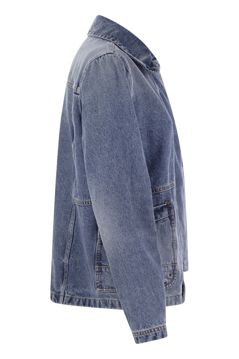 FAY Oversized Denim Jacket with Hook-and-Eye Closure