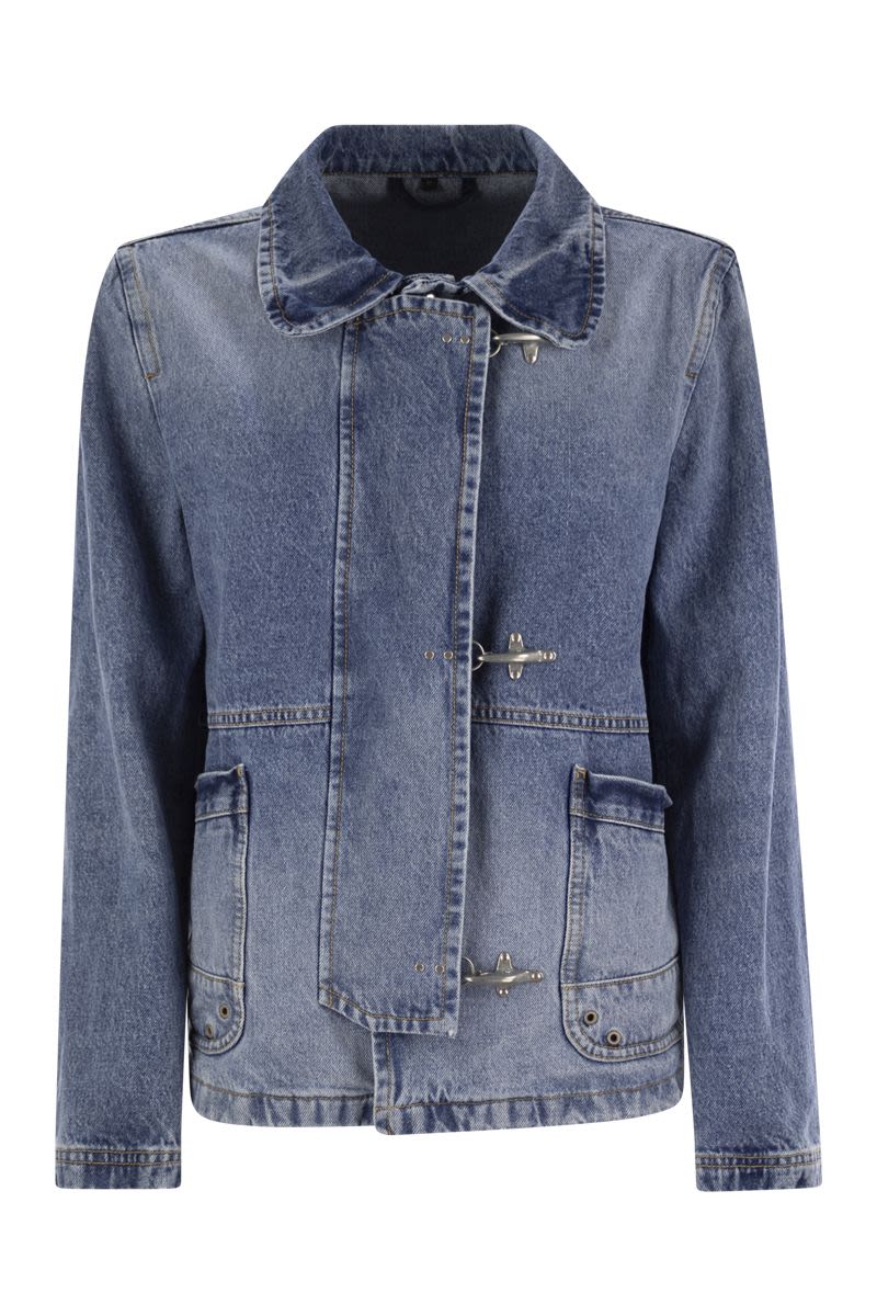 FAY Oversized Denim Jacket with Hook-and-Eye Closure