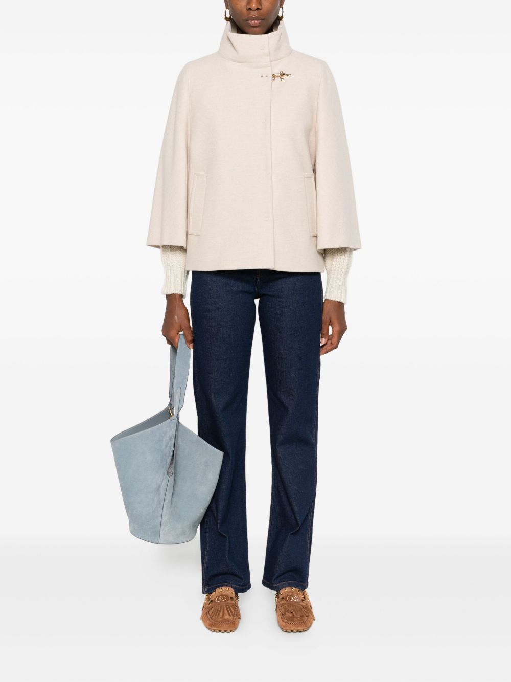 FAY Wool Cape with High Neck and Toggle Fastening