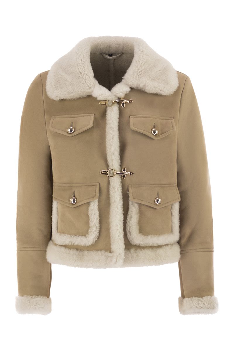 FAY Cropped Sheepskin Jacket with Hook Fastening