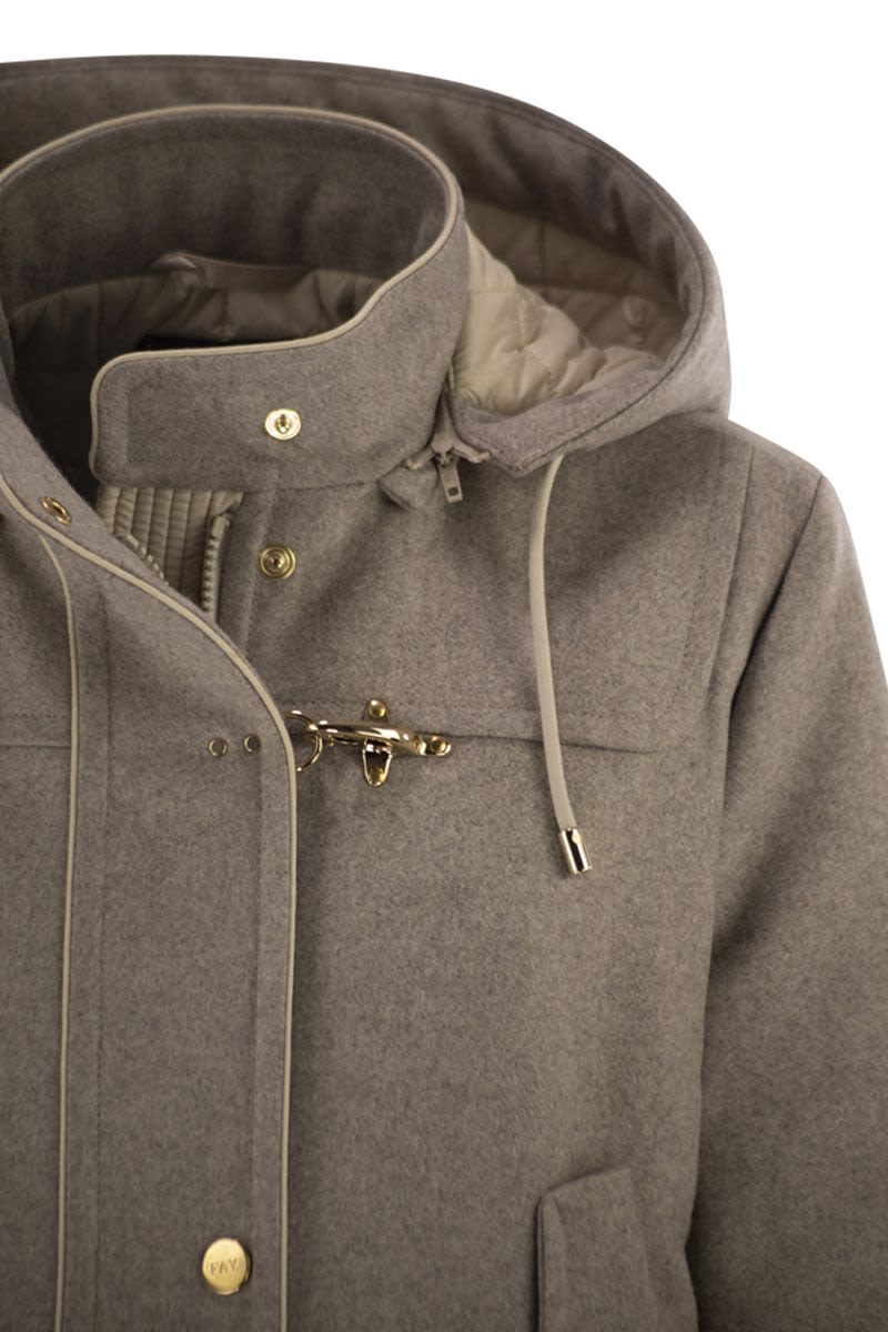 FAY Wool and Cashmere Parka Jacket with Removable Hood