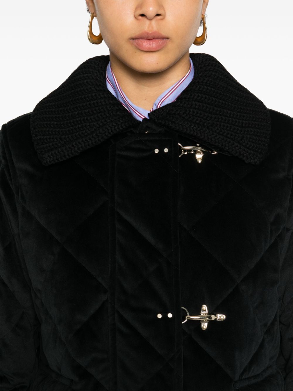 FAY Quilted Velvet Jacket with Detachable Collar