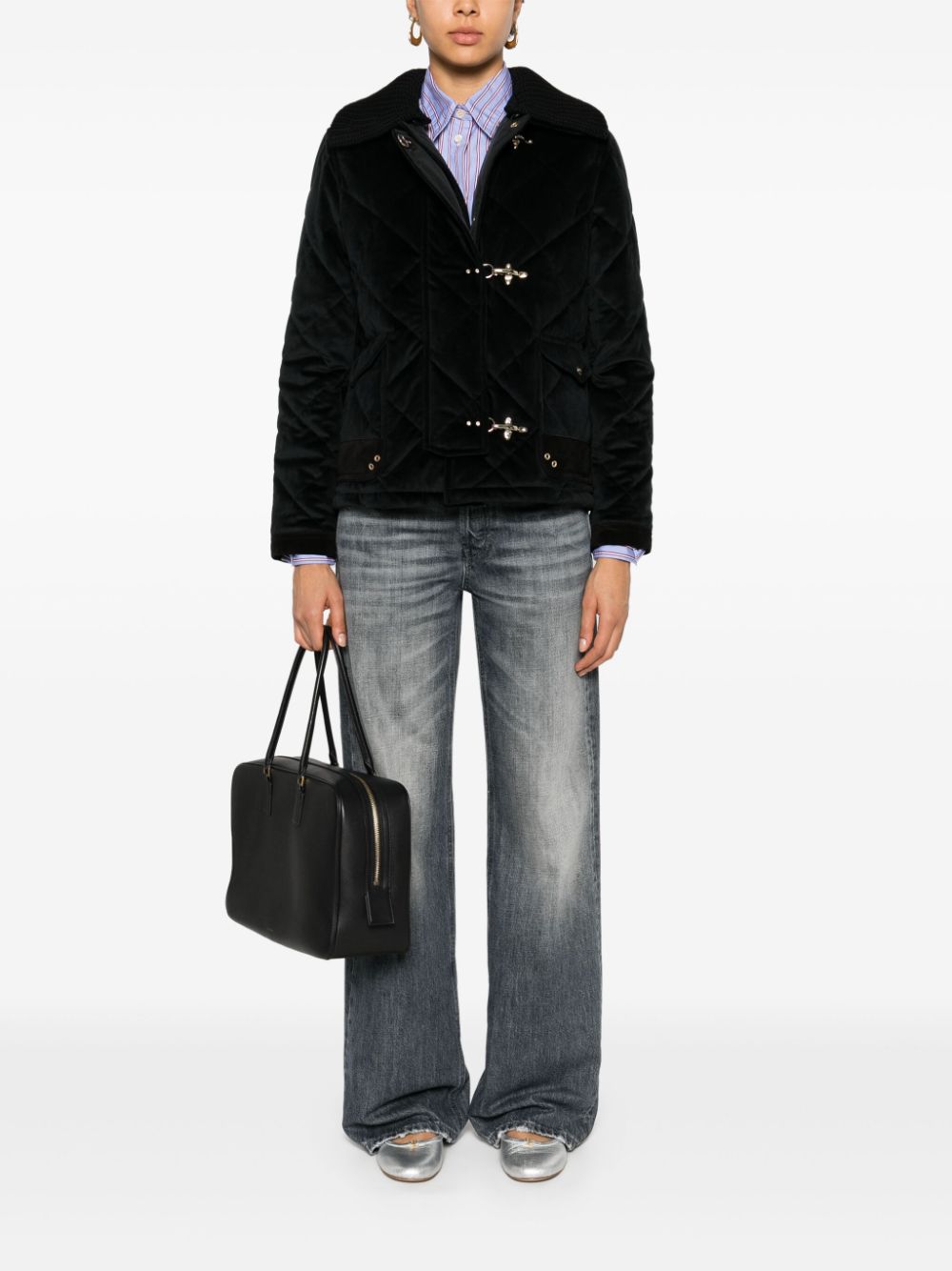 FAY Quilted Velvet Jacket with Detachable Collar