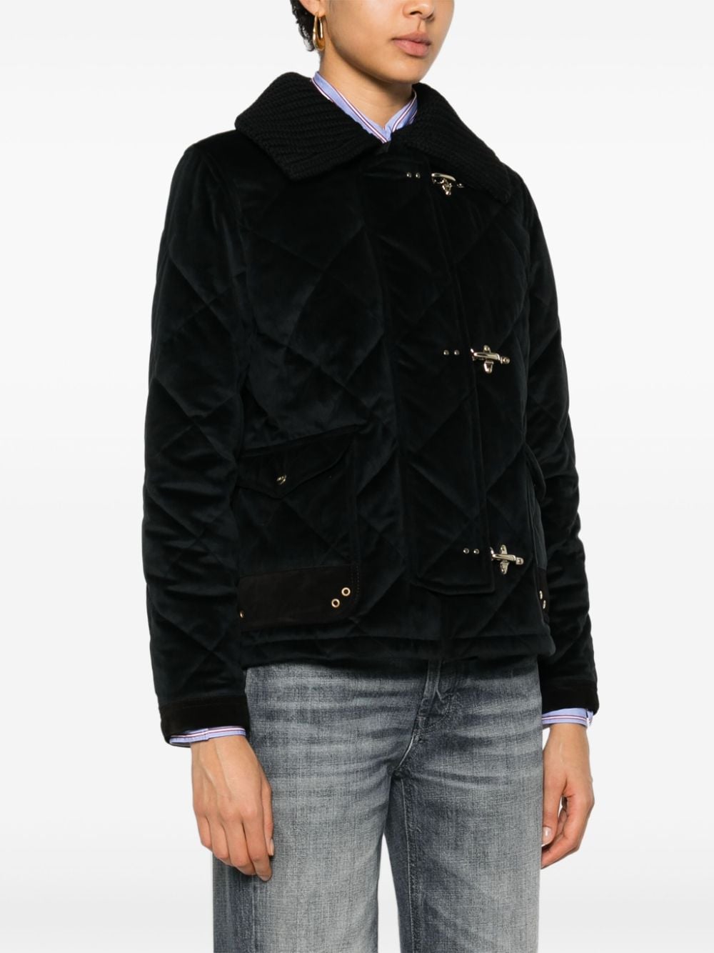 FAY Quilted Velvet Jacket with Detachable Collar