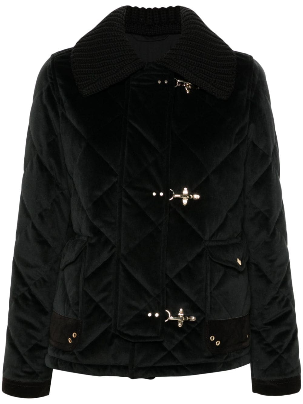FAY Quilted Velvet Jacket with Detachable Collar