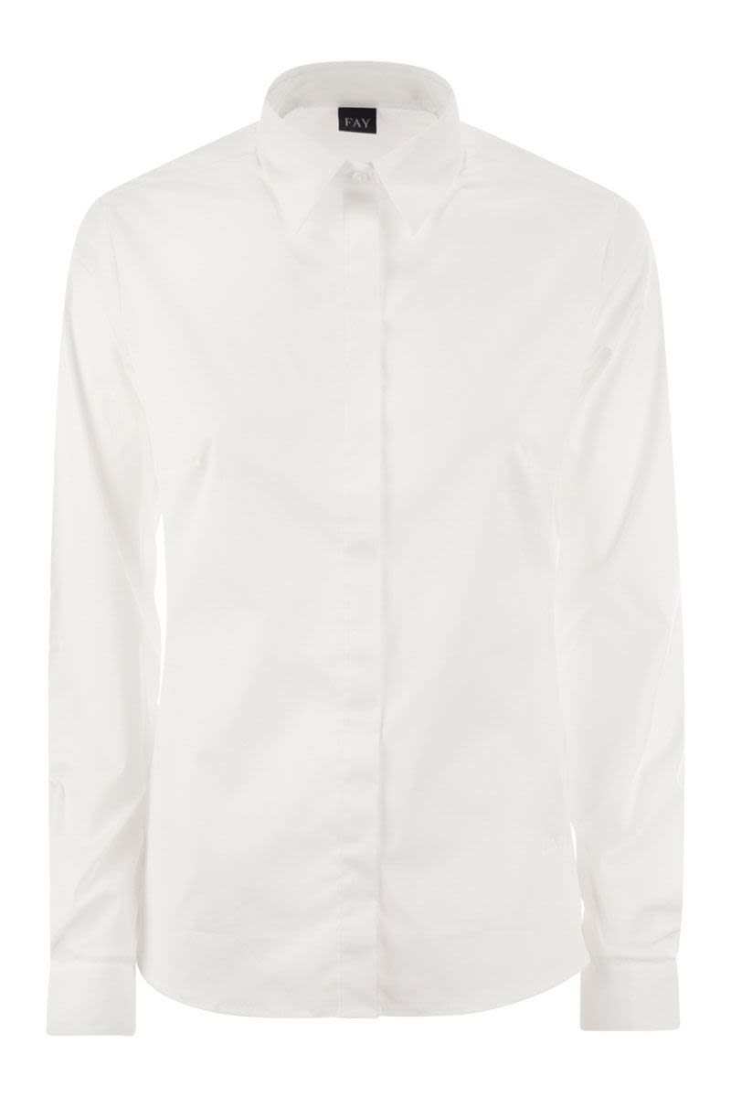FAY Slim Fit Stretch Poplin Shirt with French Collar