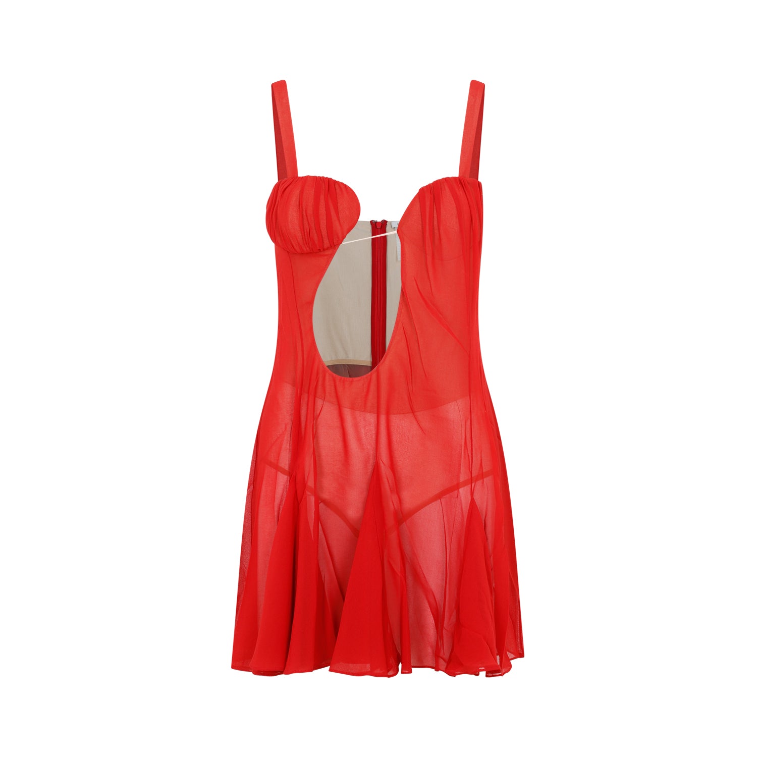 NENSI DOJAKA Bold Silk Mini Dress with Shoulder Pads and Cut-Out Detail