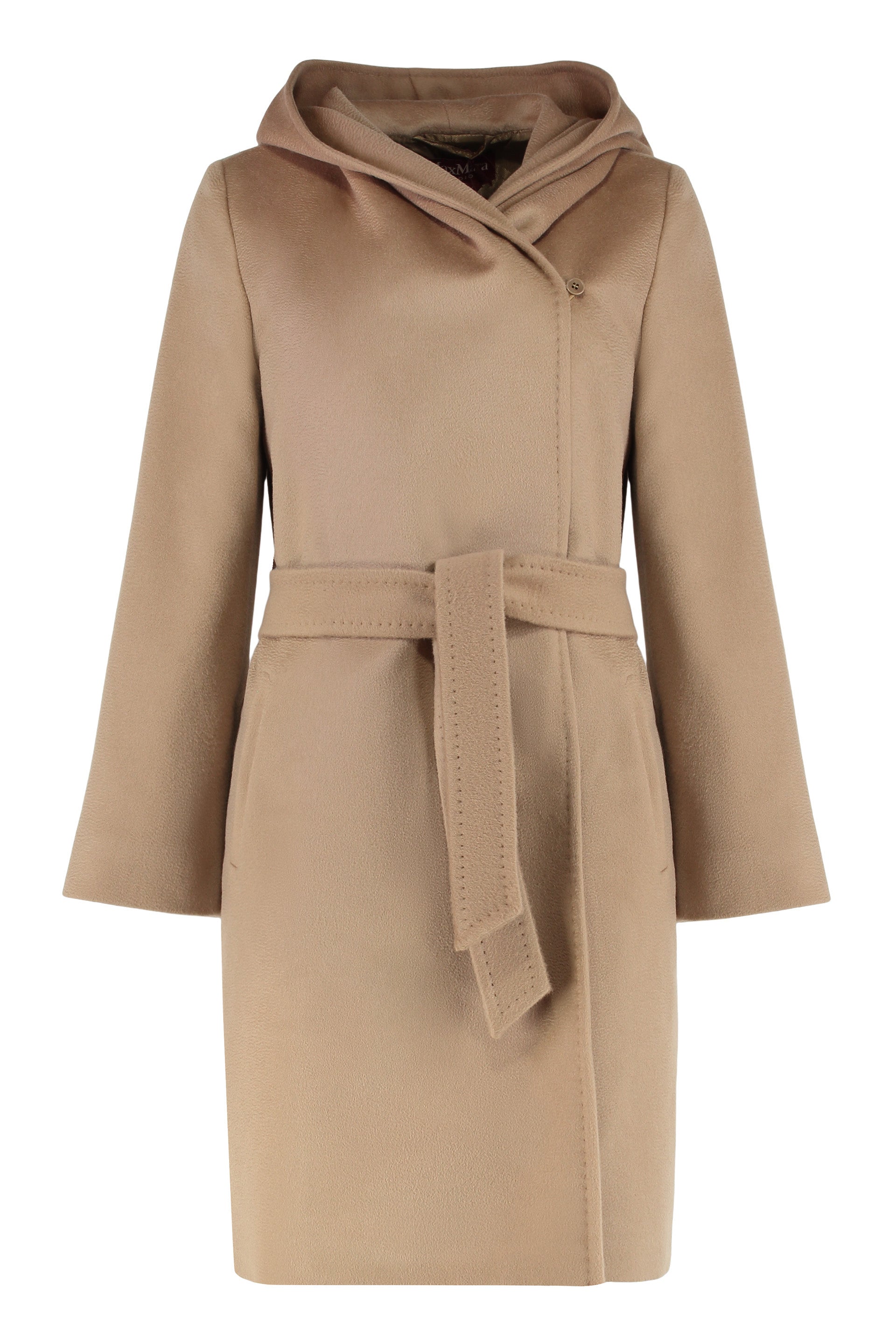 MAX MARA STUDIO Hooded Wool Jacket with Coordinated Waist Belt