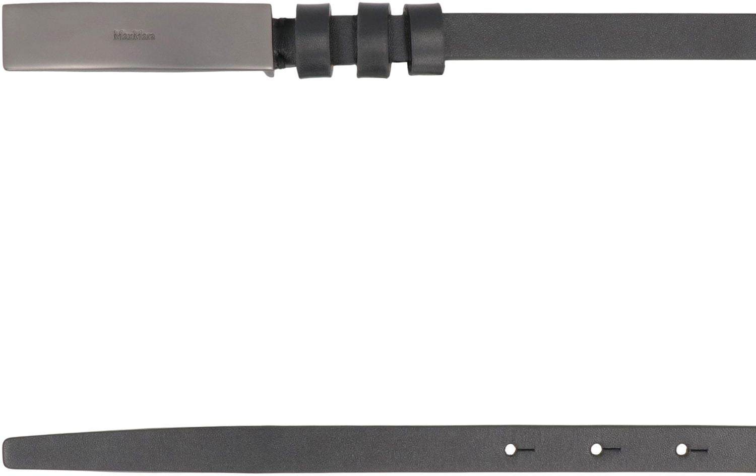 MAX MARA Leather Belt with Logoed Metal Buckle - 1.5 cm Height