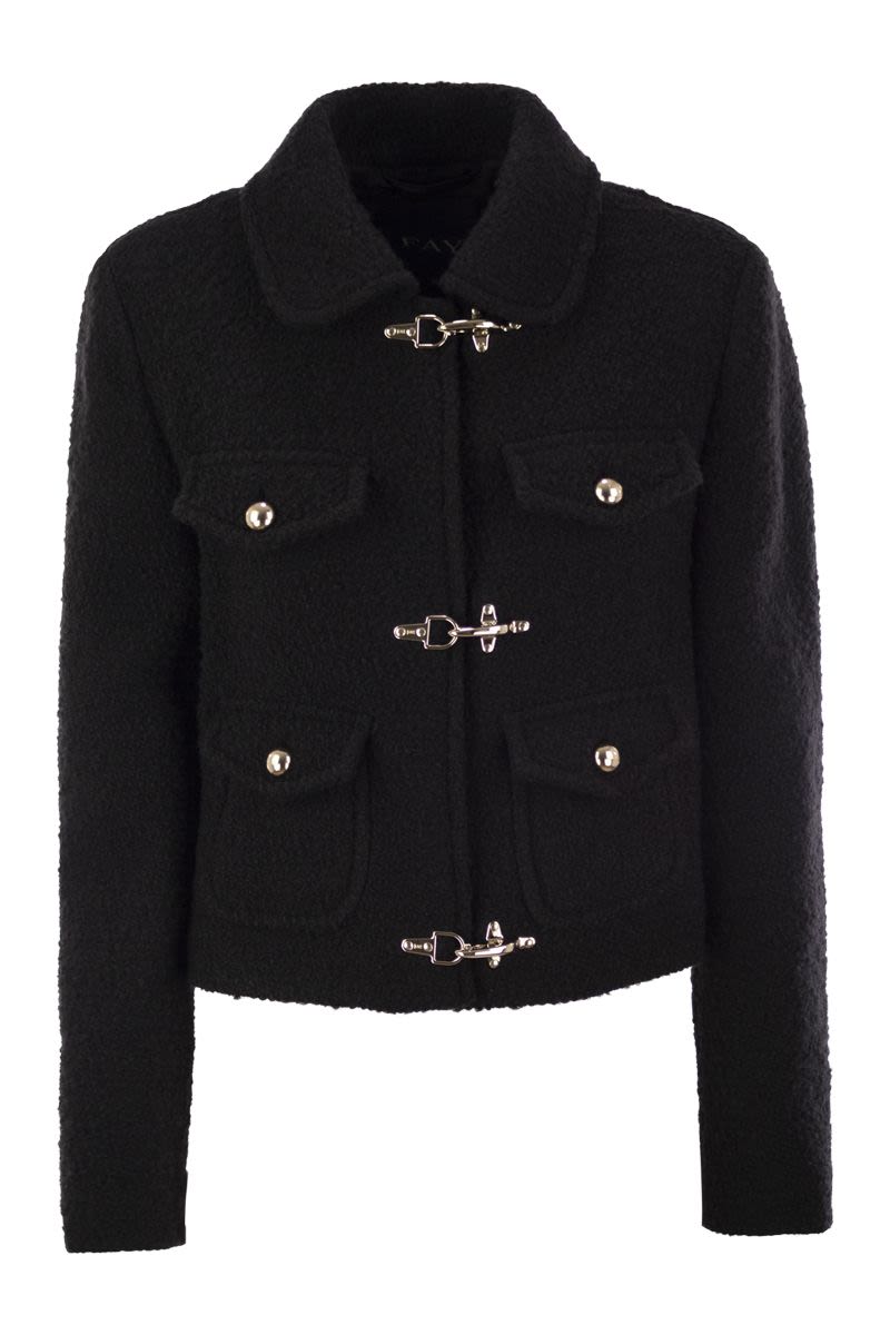 FAY Three-Hook Wool Jacket with Rounded Collar
