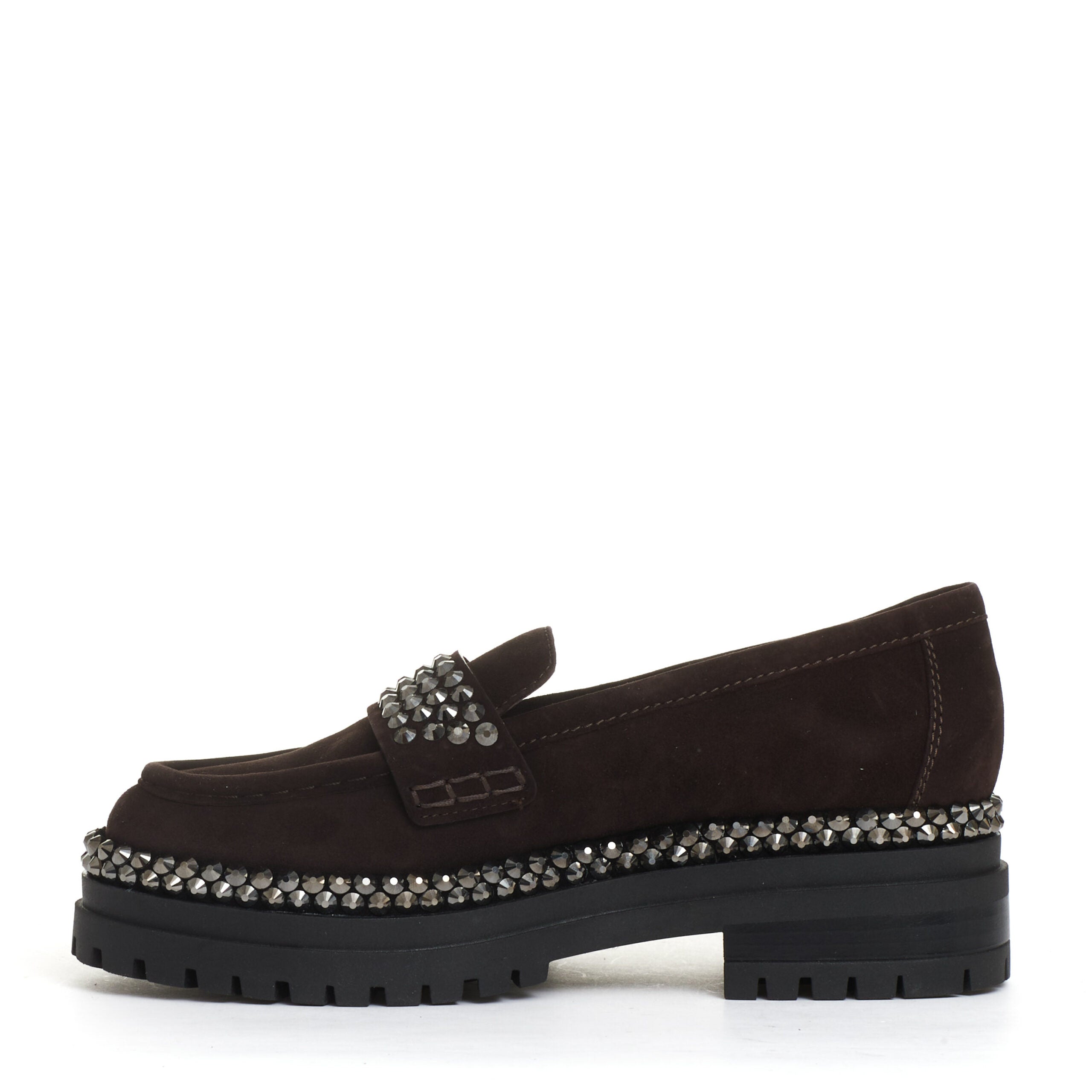 NINALILOU Elegant Suede Moccasin with Rhinestone Buckle