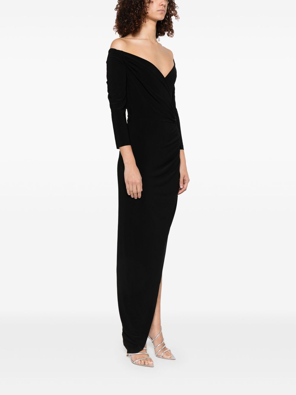 NORMA KAMALI Elegant Off-the-Shoulder Evening Dress with Side Slit