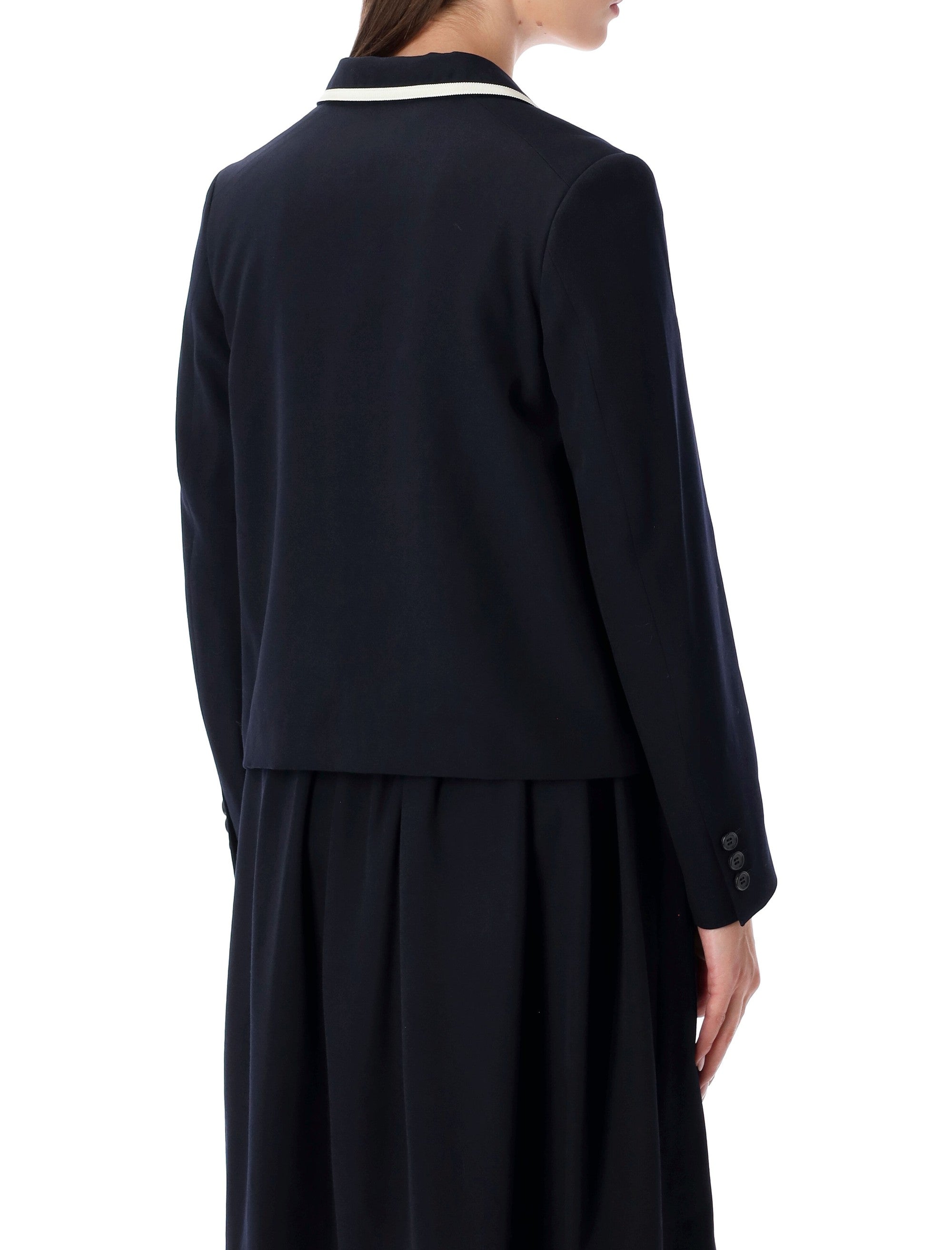 COMME DES GARÇONS Cropped Wool Blazer with Contrast Trim (Size S)