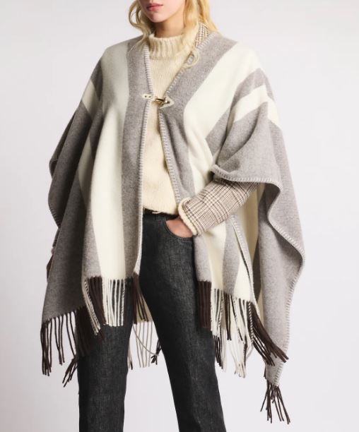FAY Fringed Wool-Blend Jacket with Vertical Stripes