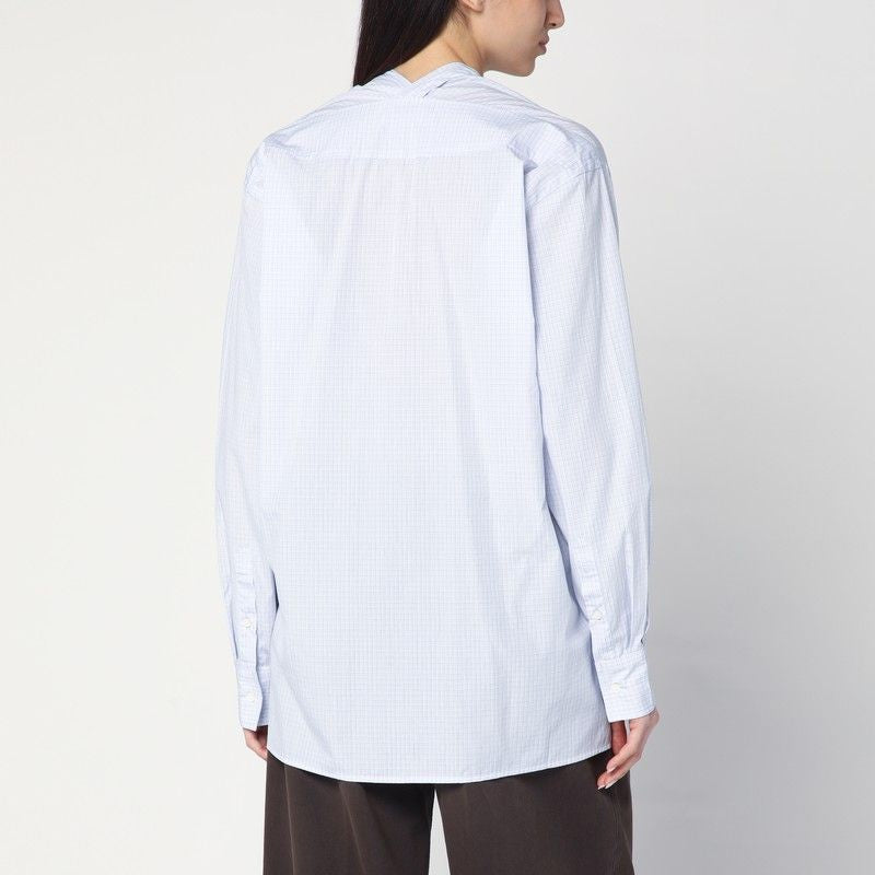 6397 Checkerboard Cotton Shirt with Collarless Design