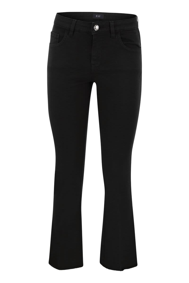 FAY 5-Pocket Stretch Cotton Trousers with Frayed Hem - Regular Fit