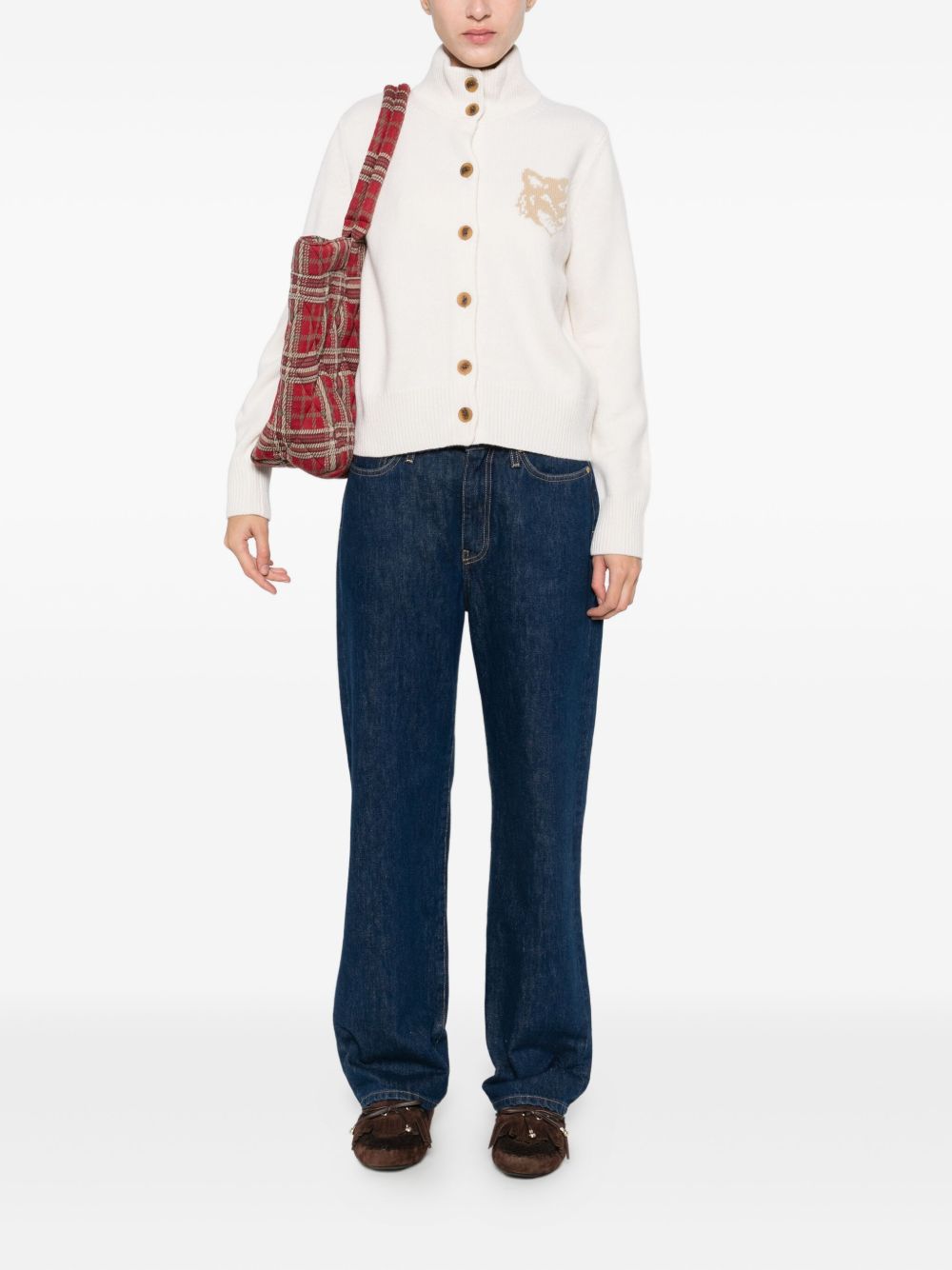 MAISON KITSUNÉ Wool Cardigan with Fox Head Embroidery for Women