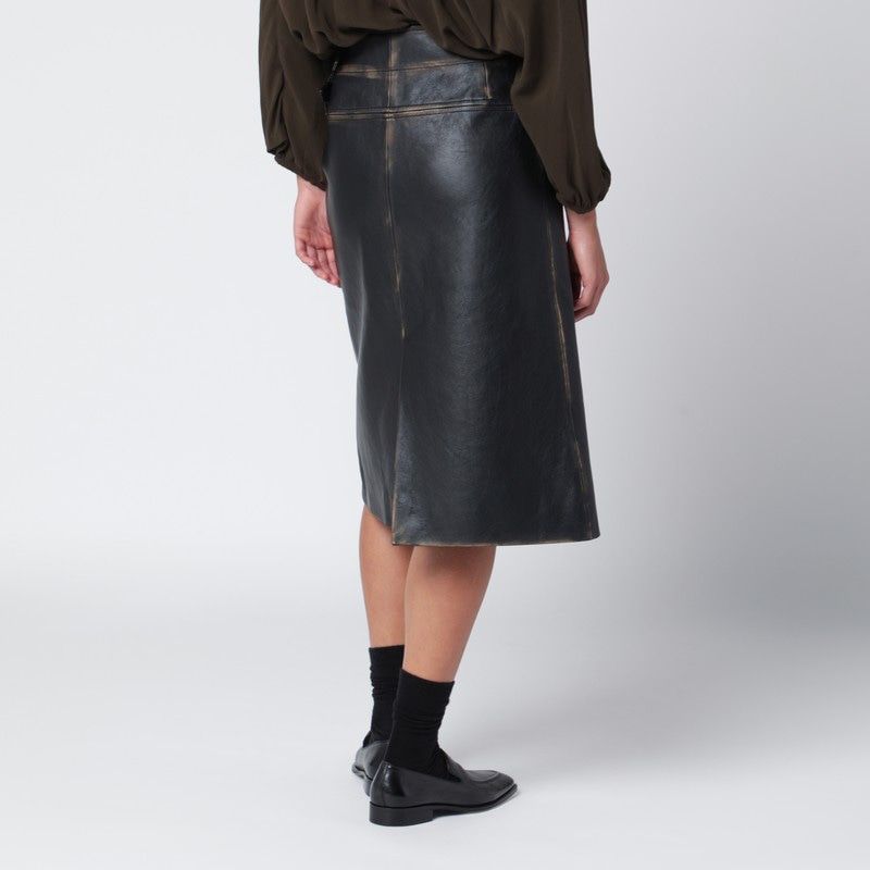 NAMACHEKO Vintage-Effect Leather Skirt with Adjustable Side Belt