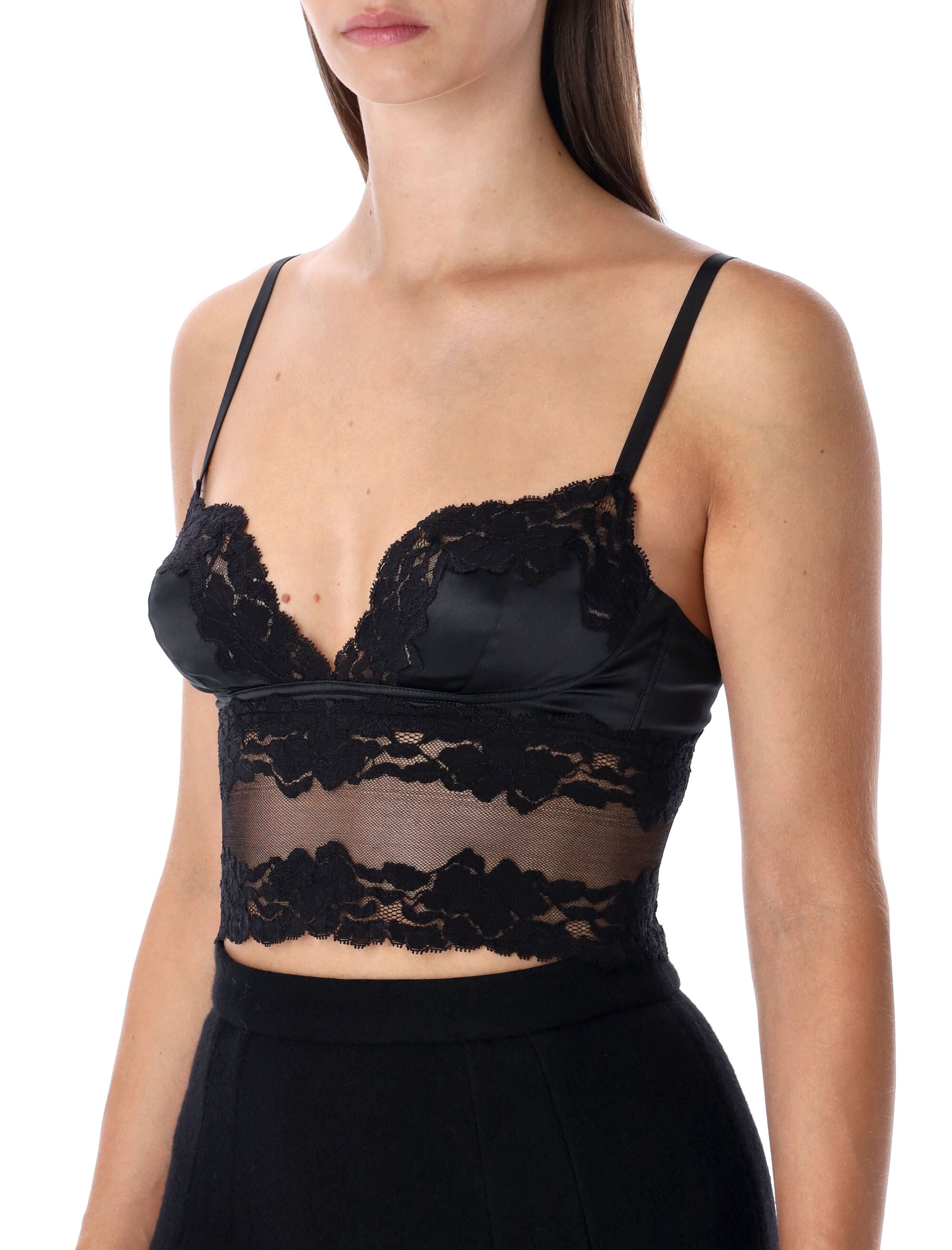 DOLCE & GABBANA Lace and Satin Top with Heart-Shaped Neckline