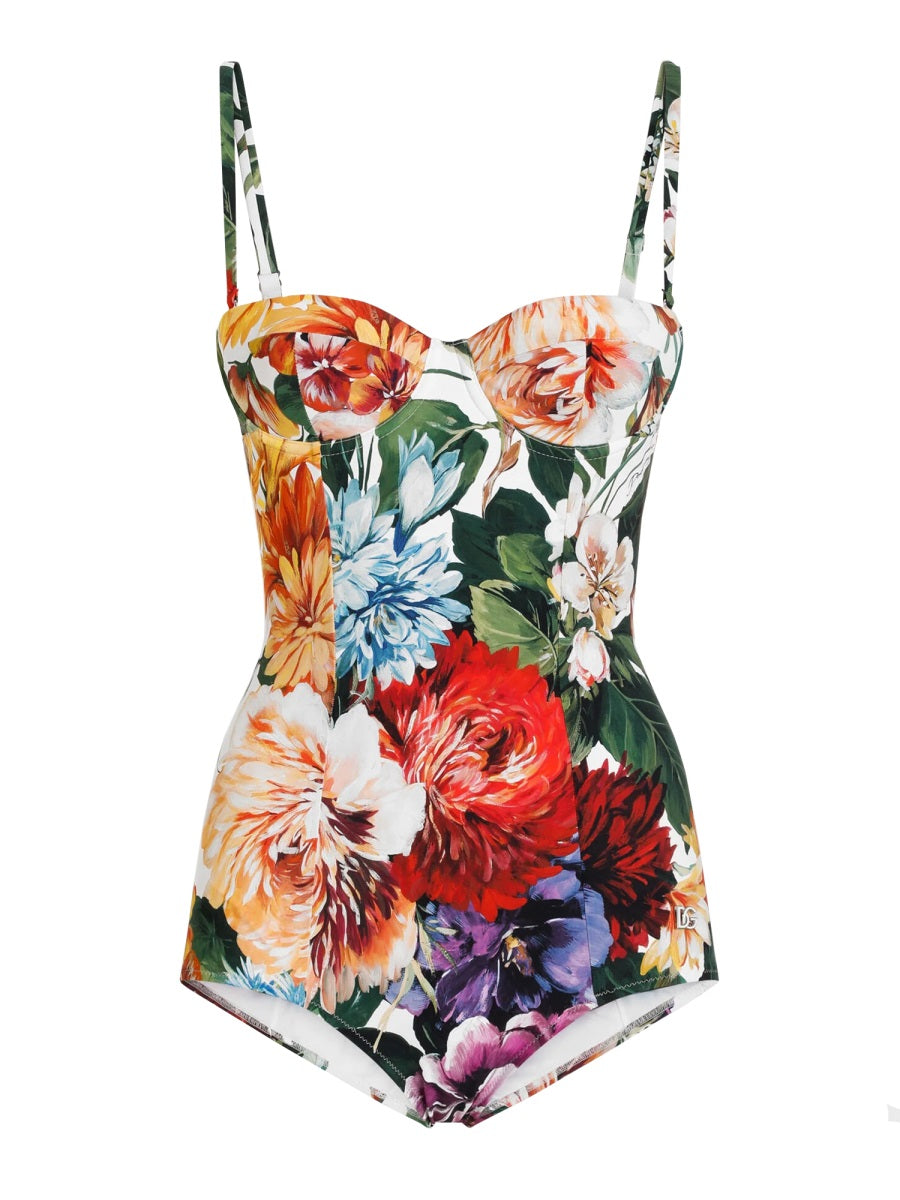 DOLCE & GABBANA Padded Balconette Floral Print One-Piece Swimsuit