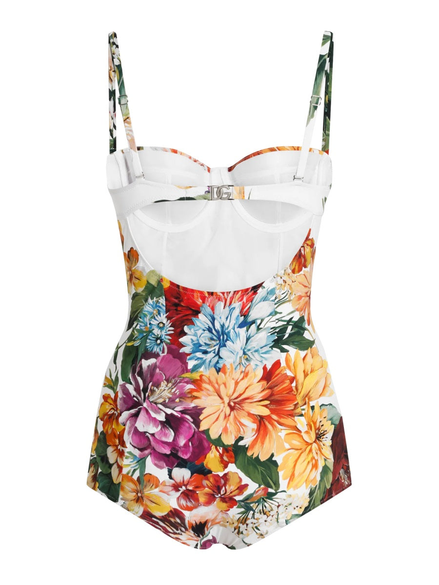 DOLCE & GABBANA Padded Balconette Floral Print One-Piece Swimsuit