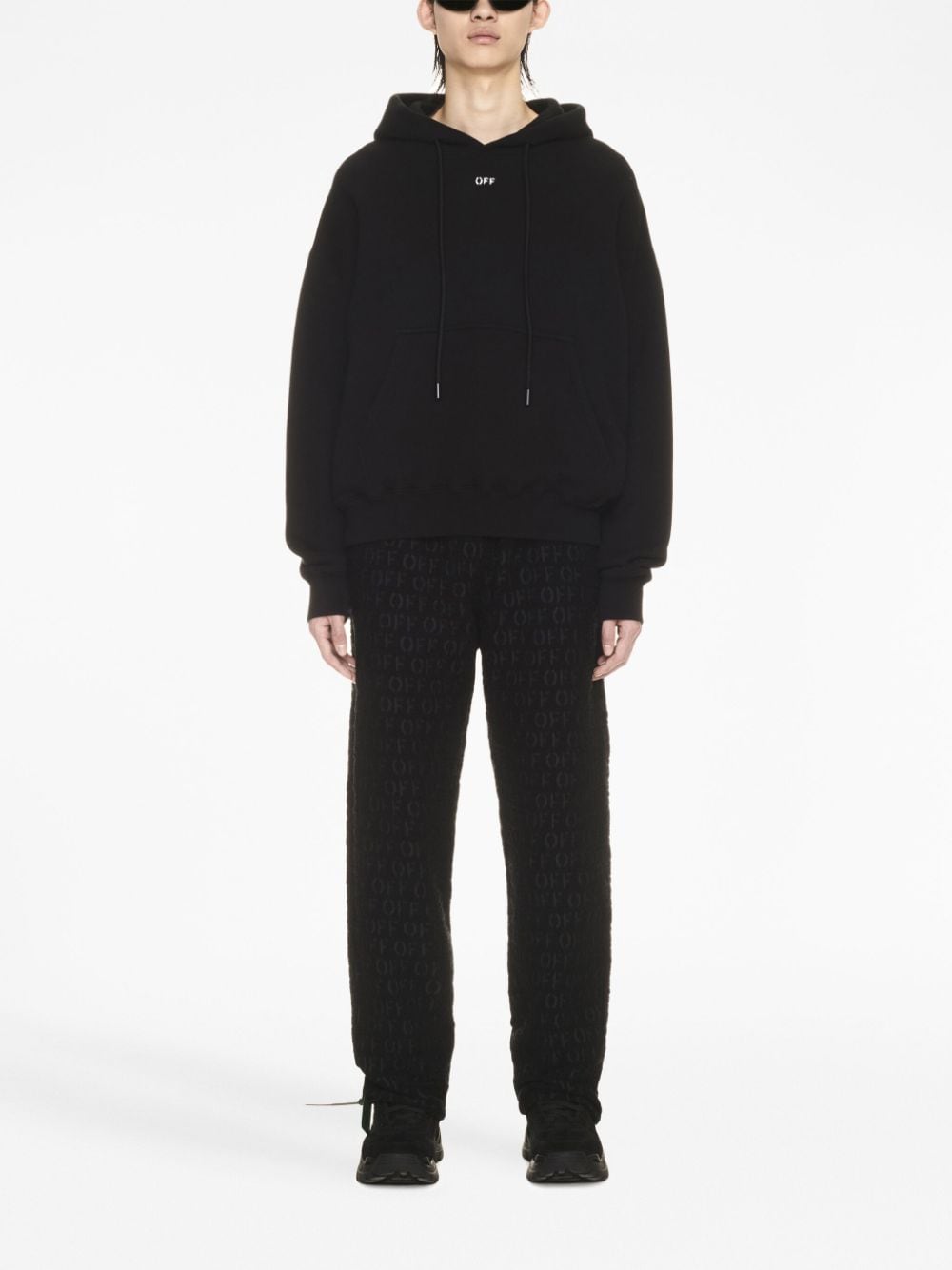 OFF-WHITE Hooded Sweatshirt with Ribbed Cuffs