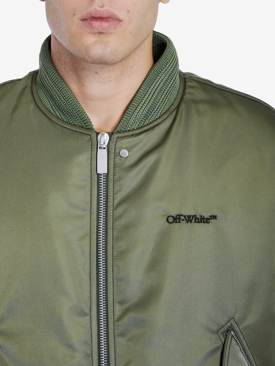 OFF-WHITE Men's Regular Fit Four Leaf Clove Bomber Jacket